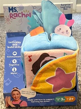 Soft Surprise Learning Box - Blue & Pink Plush Activity Toy Ms Rachel New